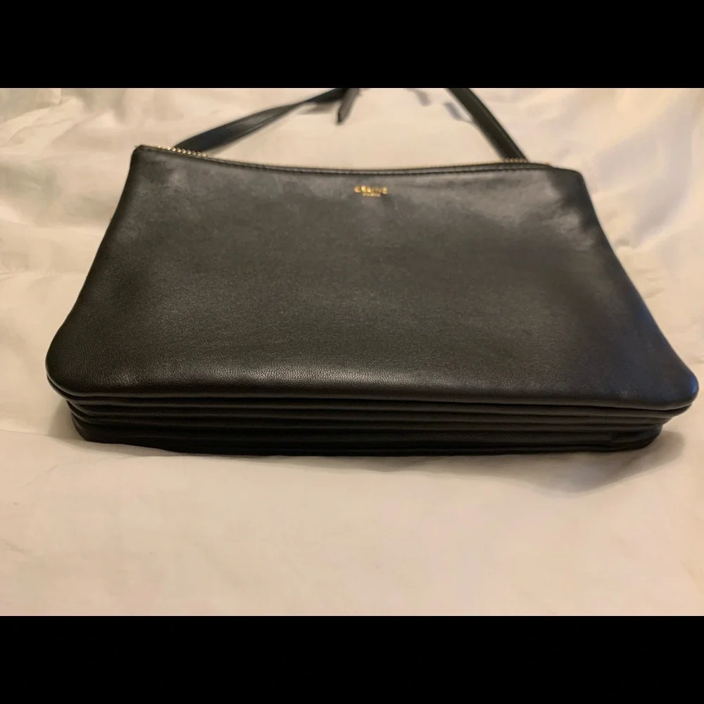 Authentic Celine Trio Lambskin Leather Designer Crossbody Bag in Black - Picture 14 of 16